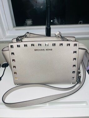 Michael Kors Grey Studded Satchel Crossbody